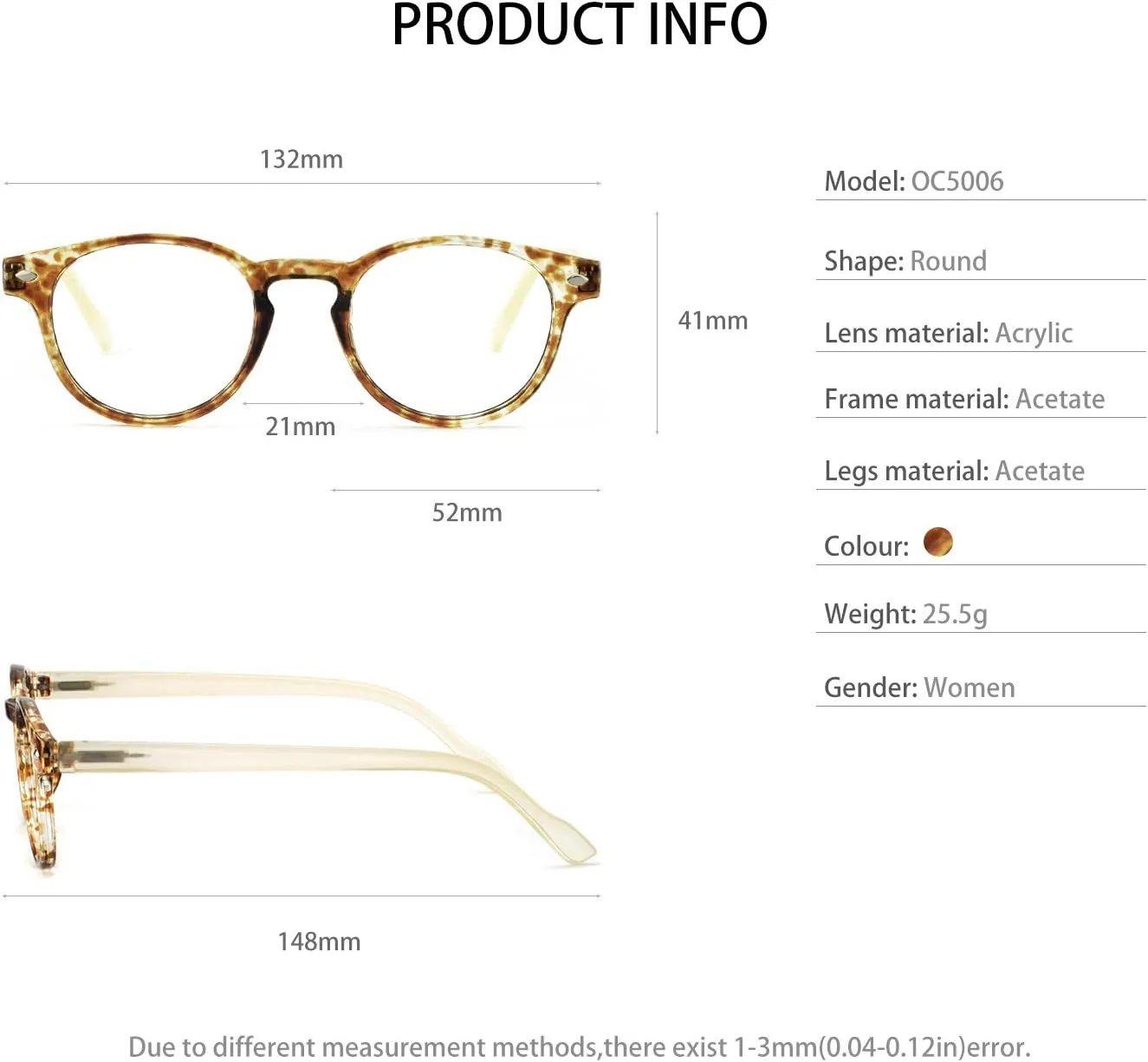 OCCI CHIARI Lightweight Designer Acetate frame Stylish Reading Glasses For Women (Yellow, 4.00)