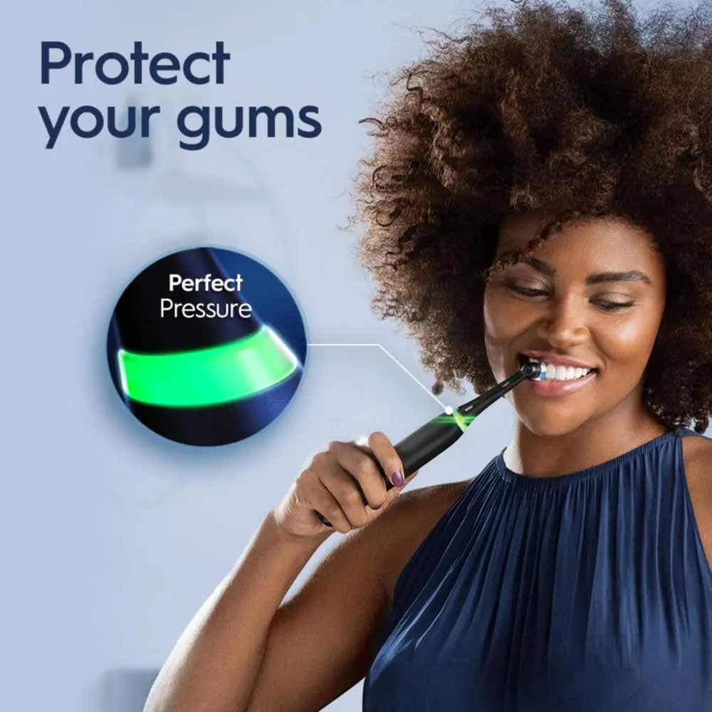 Oral-B iO Deep Clean   Whiten Rechargeable Electric Toothbrush with Visible Pressure Sensor, 2 Minute Timer, 5 Cleaning Settings, 1 iO5 Limited, 3 Toothbrush Heads, Travel Case & Refill Holder, Black