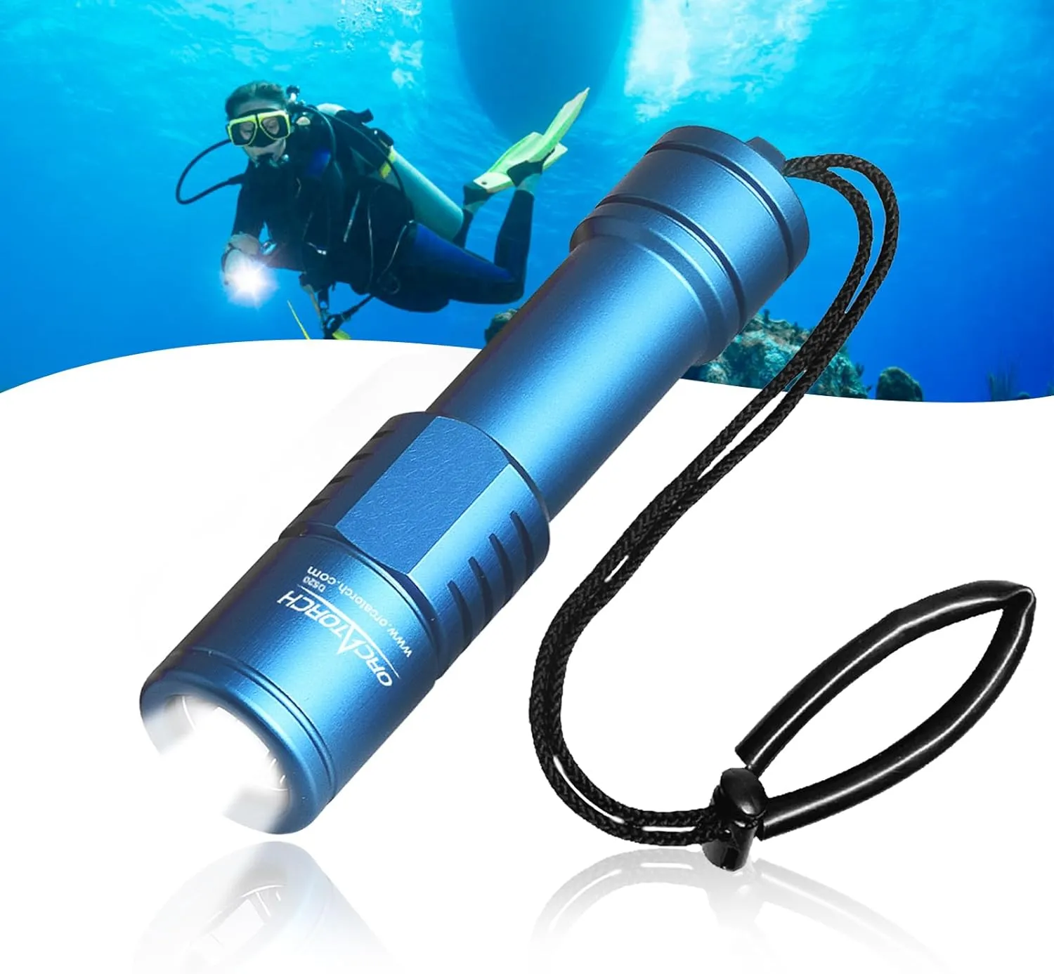 ORCATORCH D520 Scuba Dive Light 1000 Lumens Compact Diving Flashlight IP68 Waterproof Night Dive Torch Submarine Diving Lights with Rotary Switch for Underwater 150 Meters Deep Sea Diving (Blue)