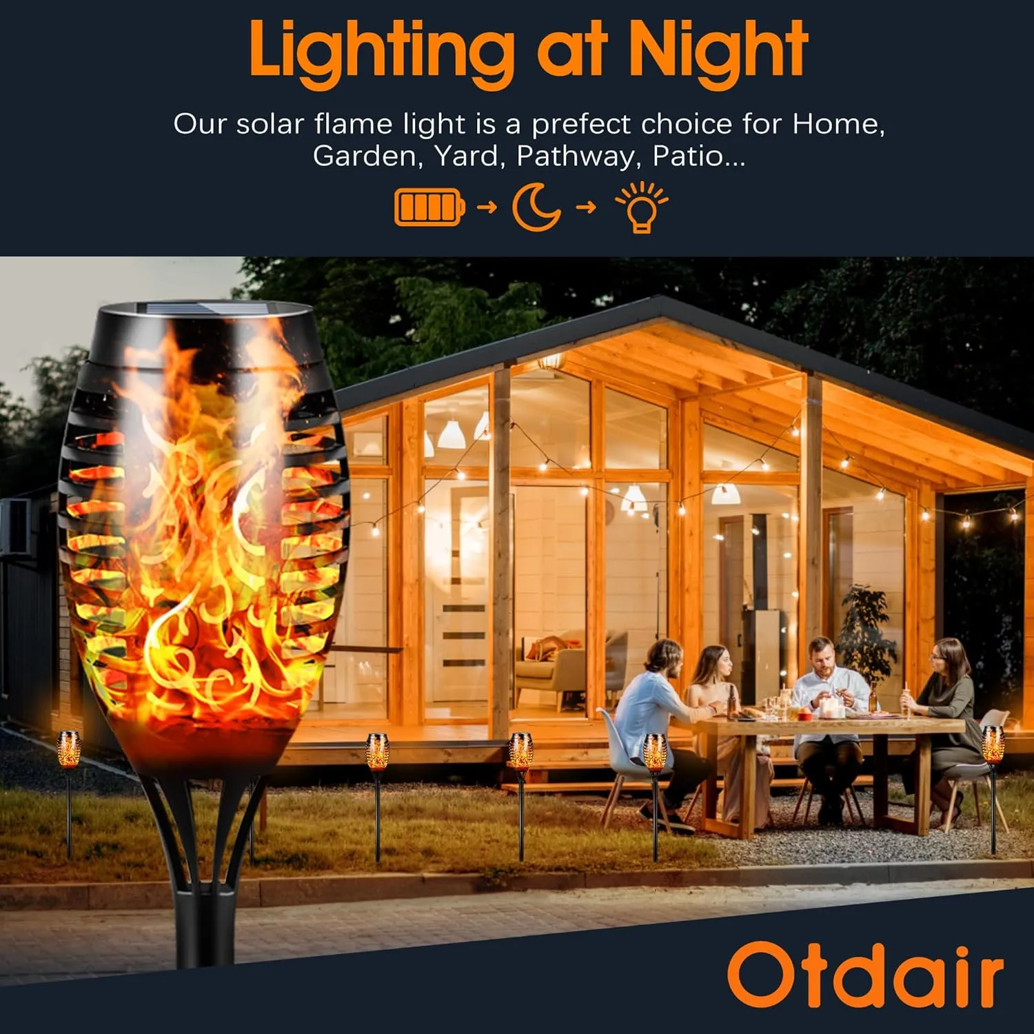 Otdair Solar Outdoor Lights, 12 Pack 12LED Solar Tiki Torches with Flickering Flame, IP65 Waterproof Mini Torch Lights Auto On/Off for Garden, Patio, Yard, Pathway