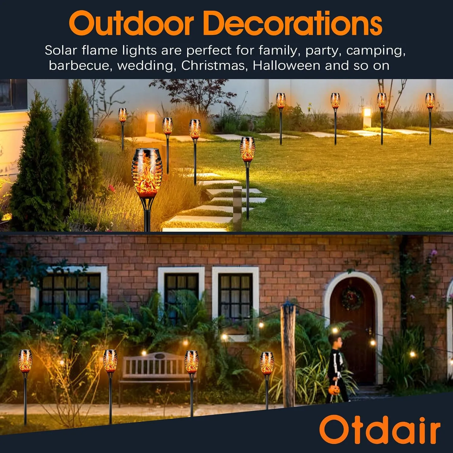 Otdair Solar Outdoor Lights, 12 Pack 12LED Solar Tiki Torches with Flickering Flame, IP65 Waterproof Mini Torch Lights Auto On/Off for Garden, Patio, Yard, Pathway