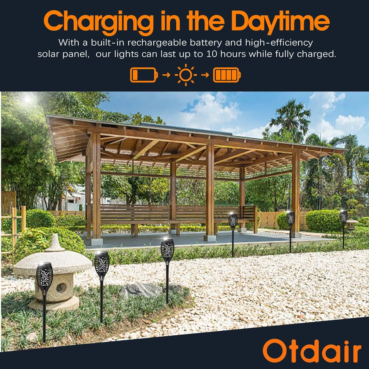 Otdair Solar Outdoor Lights, 12 Pack 12LED Solar Tiki Torches with Flickering Flame, IP65 Waterproof Mini Torch Lights Auto On/Off for Garden, Patio, Yard, Pathway