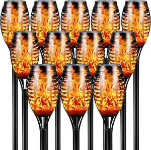Otdair Solar Outdoor Lights, 12 Pack 12LED Solar Tiki Torches with Flickering Flame, IP65 Waterproof Mini Torch Lights Auto On/Off for Garden, Patio, Yard, Pathway