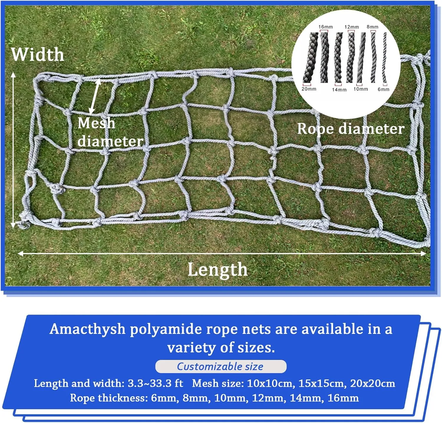 Outdoor Cargo Climbing Net Truck Trailer Nets Backyard Treehouse Netting Heavy Duty Playground Climbing Safety Protection Net for Child,5 * 9.5m