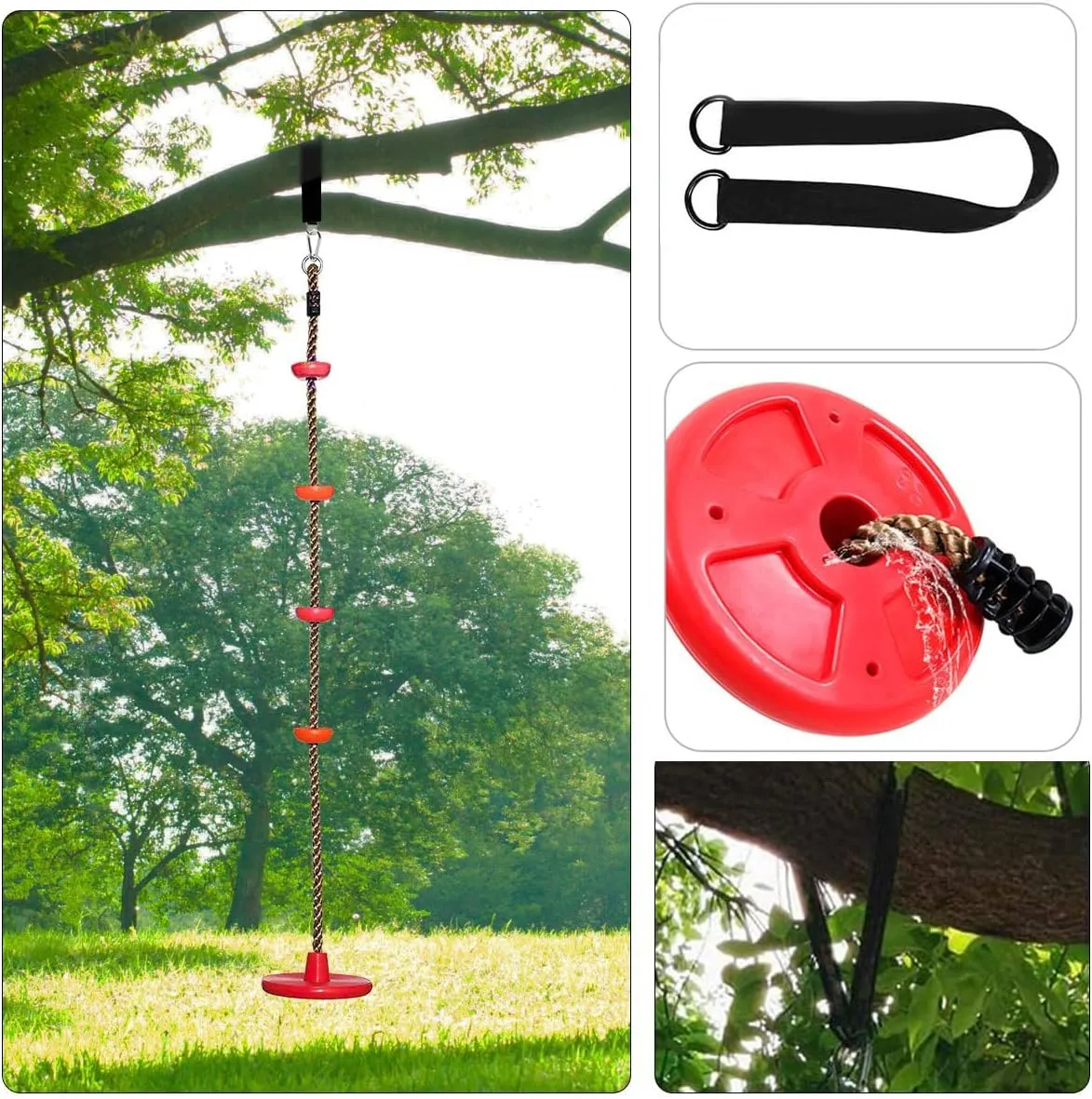 Outdoor Children's Climbing Rope Swing with Platform, for Children Disc Swing Climbing Rope Outdoor Plate Swing for Garden (L), Large, ertongqiuqian-1