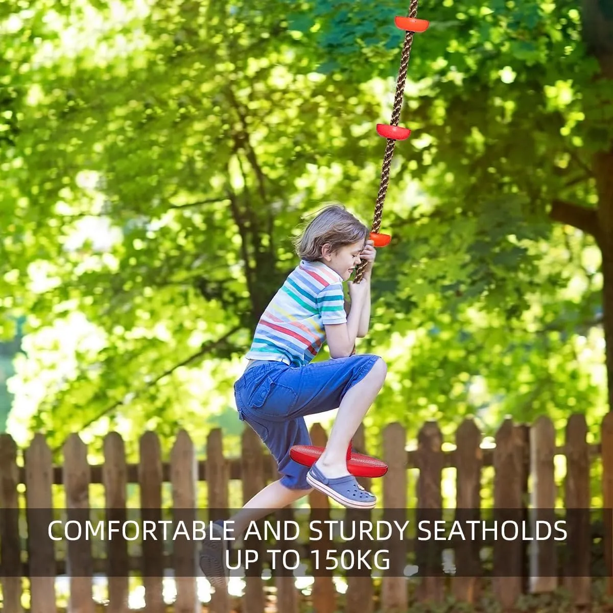 Outdoor Children's Climbing Rope Swing with Platform, for Children Disc Swing Climbing Rope Outdoor Plate Swing for Garden (L), Large, ertongqiuqian-1
