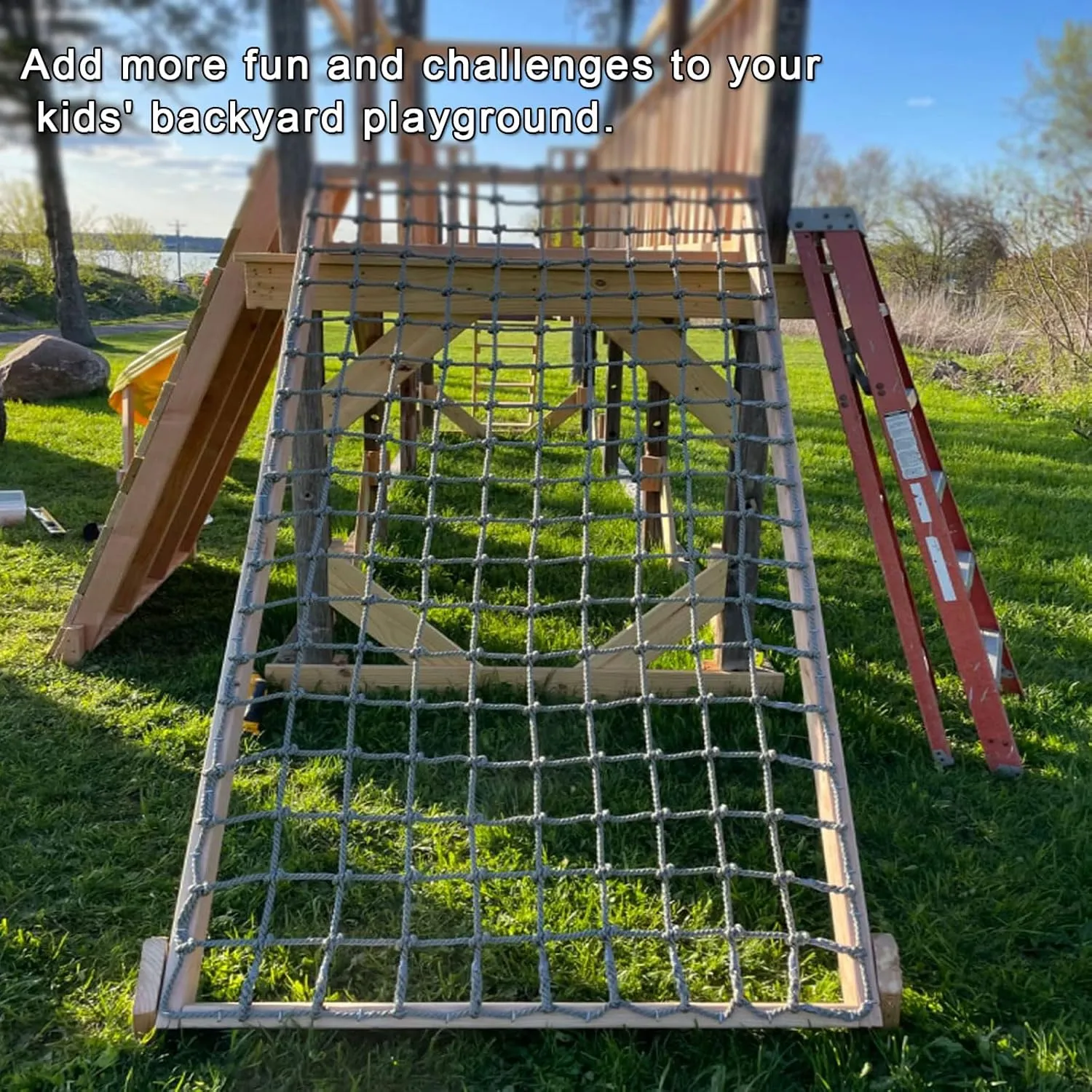 Outdoor Climbing Net, Playground Safety Net, Yard Climbing Frame Net, Heavy Duty Climbing Cargo Rope Ladder Net.(Size:3.3 * 13.2ft)