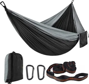 Outdoor Large Hammock for Camping Hammocks Gear for The Backpacking Survival Travel Portable Lightweight Parachute Nylon,Sturdy and Durable Up to 660lbs (Black)