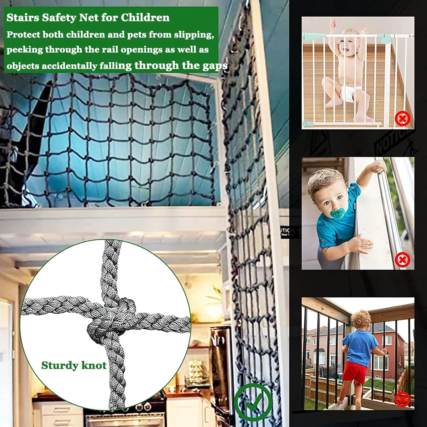 Outdoor Playground Safety Net - 4Mx6M (13.1FTx19.7FT) Climbing Cargo Net, 0.55 Inch Thick Rope Ladder for Climbing Frame, Truck Trailer, and Fence Protection