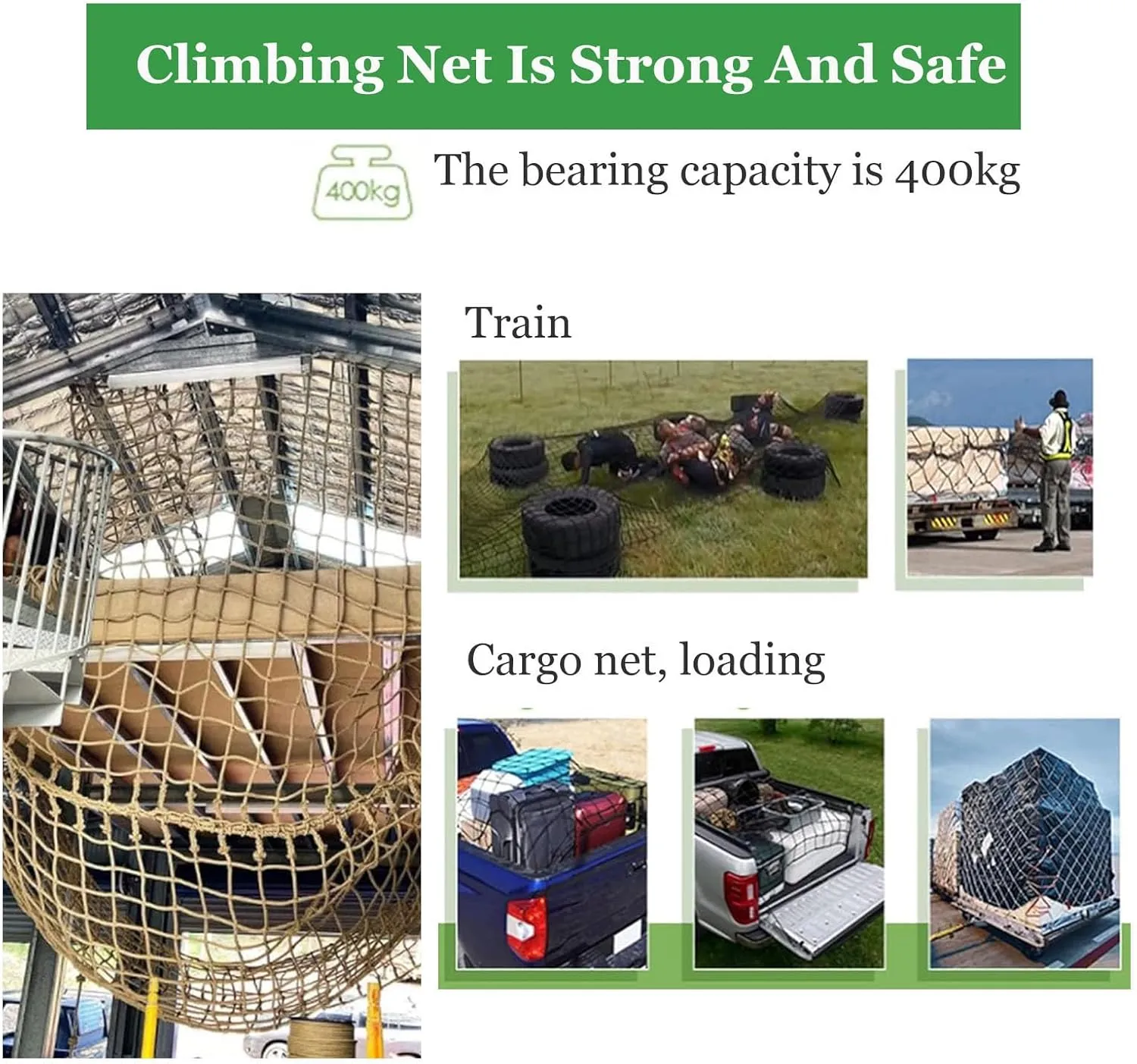 Outdoor Playground Safety Net - 4Mx6M (13.1FTx19.7FT) Climbing Cargo Net, 0.55 Inch Thick Rope Ladder for Climbing Frame, Truck Trailer, and Fence Protection
