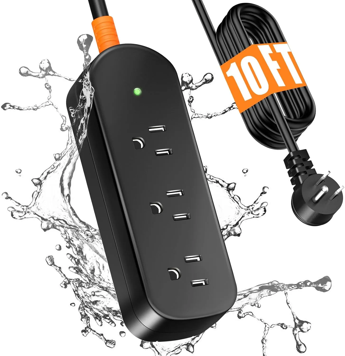 Outdoor Power Strip Weatherproof, 10FT Outdoor Extension Cord, IPX6 Waterproof Surge Protector with 3 Wide Outlets, Shockproof Overload Protection for Camping, Garden, Industrial, Home Power Strip