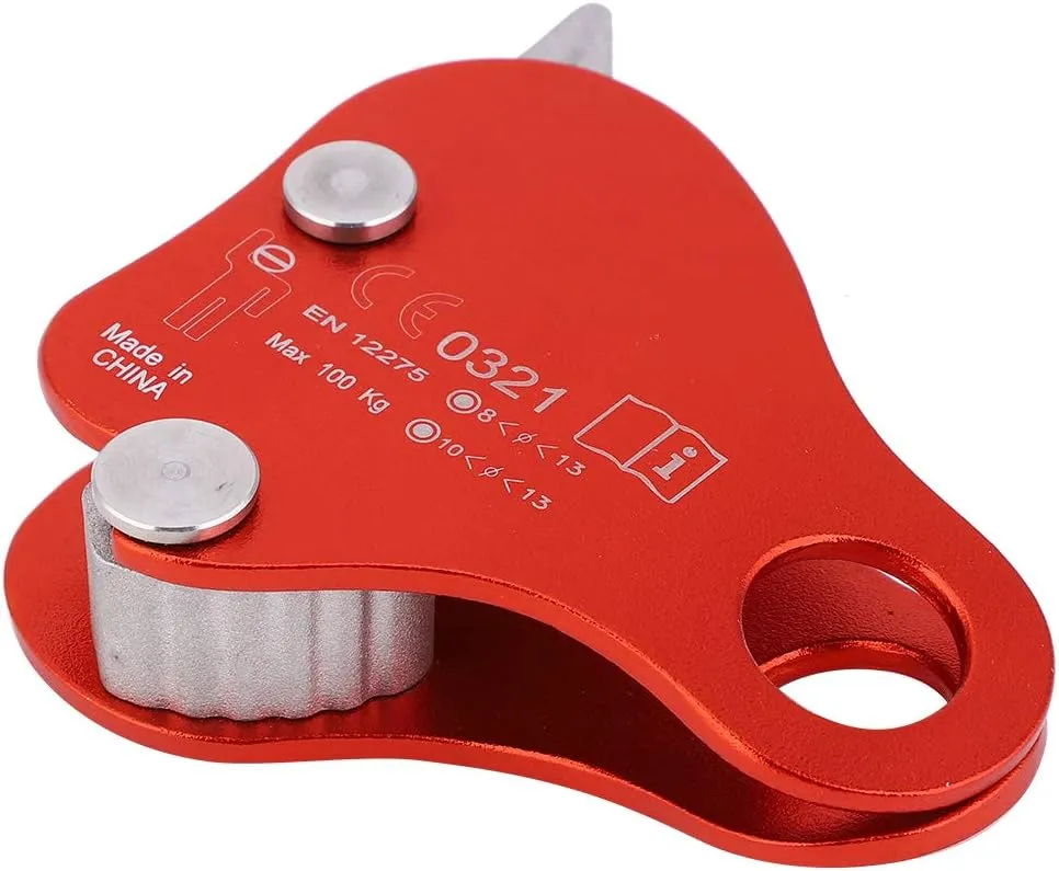 Outdoor Rock Climbing Rope Grab Safety Lock Device, Metal Construction for High Altitude Mountaineering, Fast Installation, Fits 10 13mm Ropes, Made of sturdy Al Mg Alloy