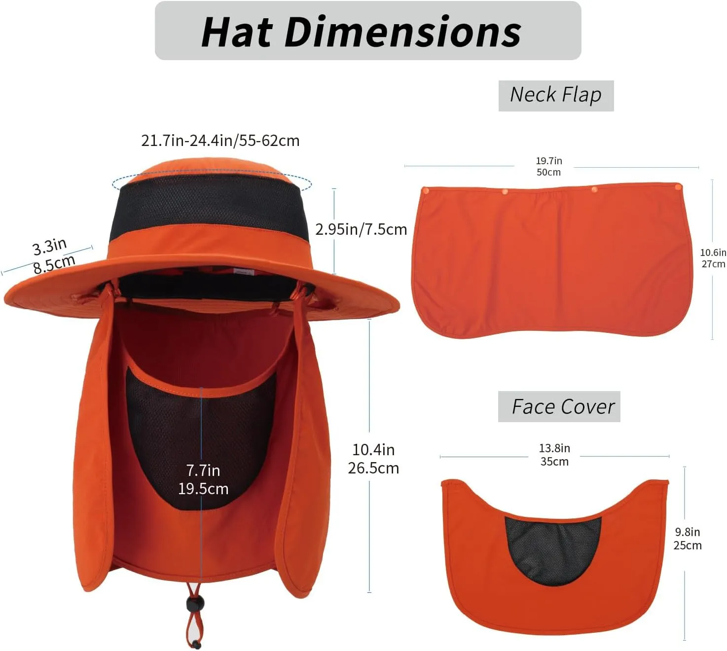 Outdoor Sun Hat UPF 50 Protection Waterproof Fishing hat Face Cover Summer Neck Flap Hat