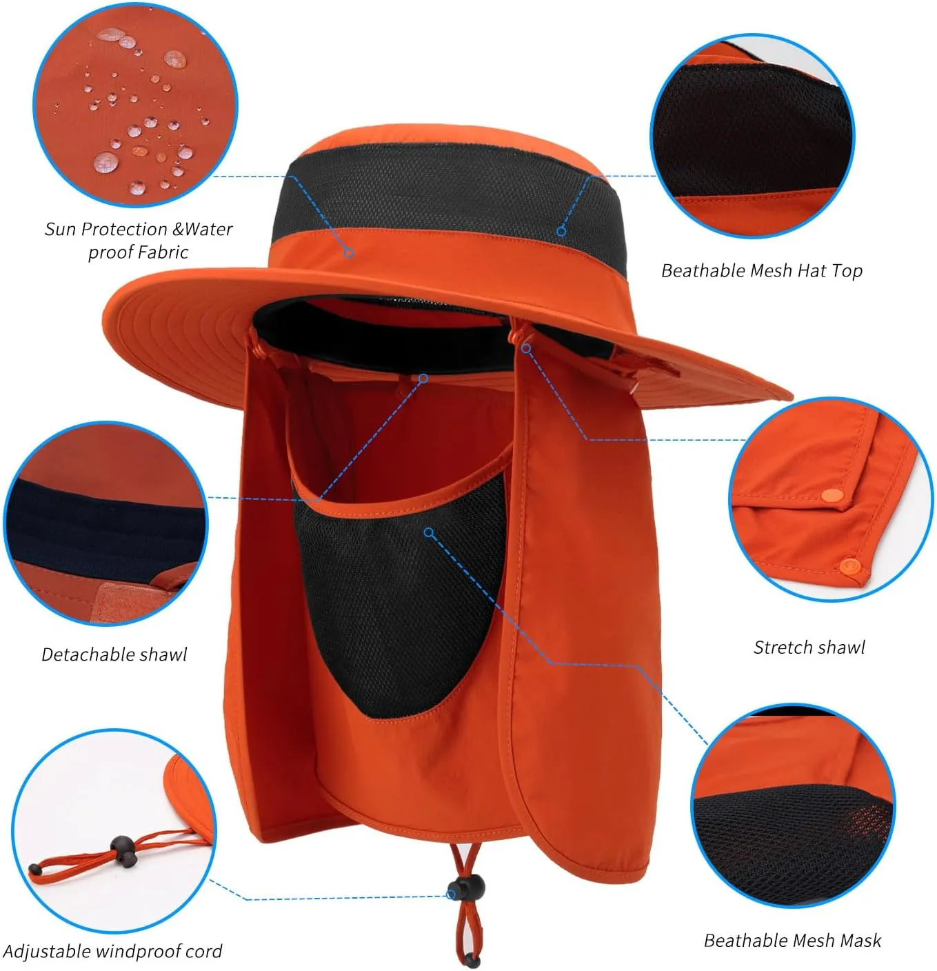 Outdoor Sun Hat UPF 50 Protection Waterproof Fishing hat Face Cover Summer Neck Flap Hat