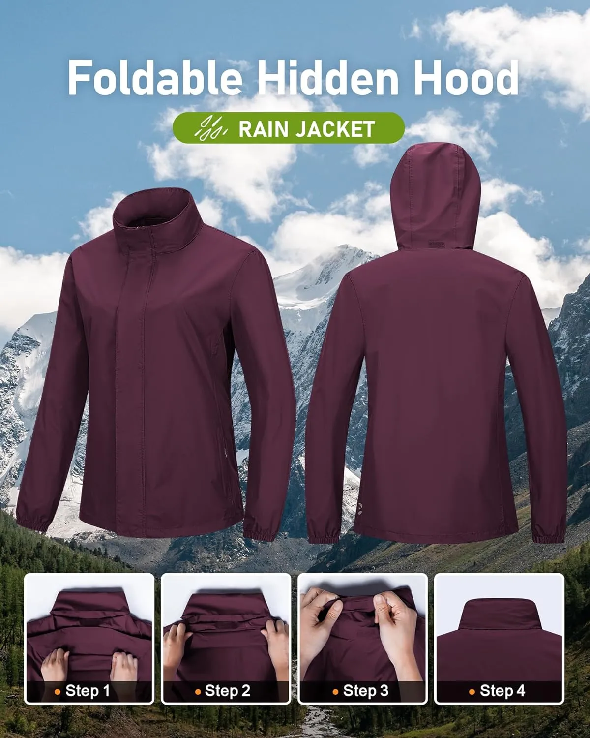 Outdoor Ventures Womens Lightweight Rain Jacket Packable Waterproof Rain Coat with Hood for Travel Windbreaker