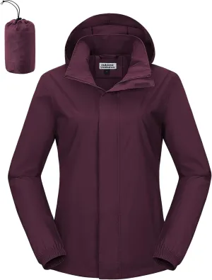 Outdoor Ventures Womens Lightweight Rain Jacket Packable Waterproof Rain Coat with Hood for Travel Windbreaker
