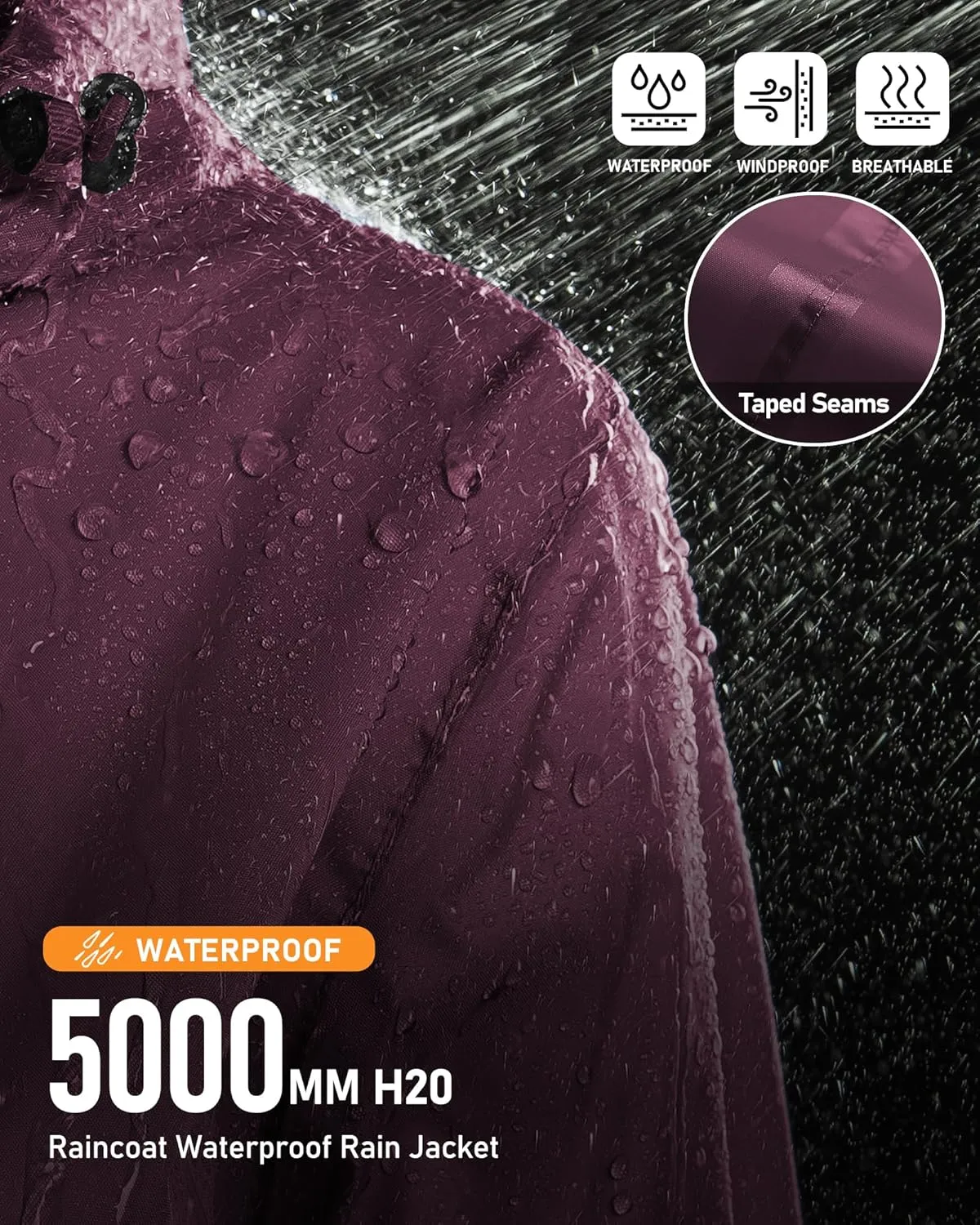 Outdoor Ventures Womens Lightweight Rain Jacket Packable Waterproof Rain Coat with Hood for Travel Windbreaker
