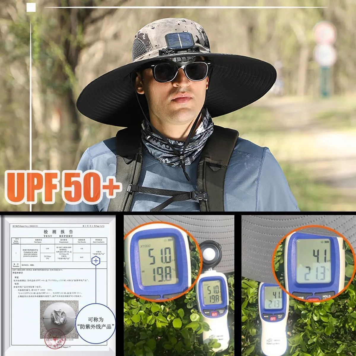 Outdoor Wide Brim Sun Hat with Solar Fan, Solar Powered Fan Hat, Solar Fan Hat, Fishing Hats for Men Sun Protection