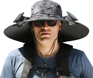 Outdoor Wide Brim Sun Hat with Solar Fan, Solar Powered Fan Hat, Solar Fan Hat, Fishing Hats for Men Sun Protection