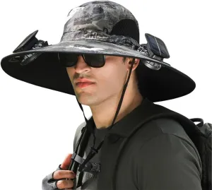 Outdoor Wide Brim Sun Hat with Solar Fan, Solar Powered Fan Hat, Solar Fan Hat, Fishing Hats for Men Sun Protection