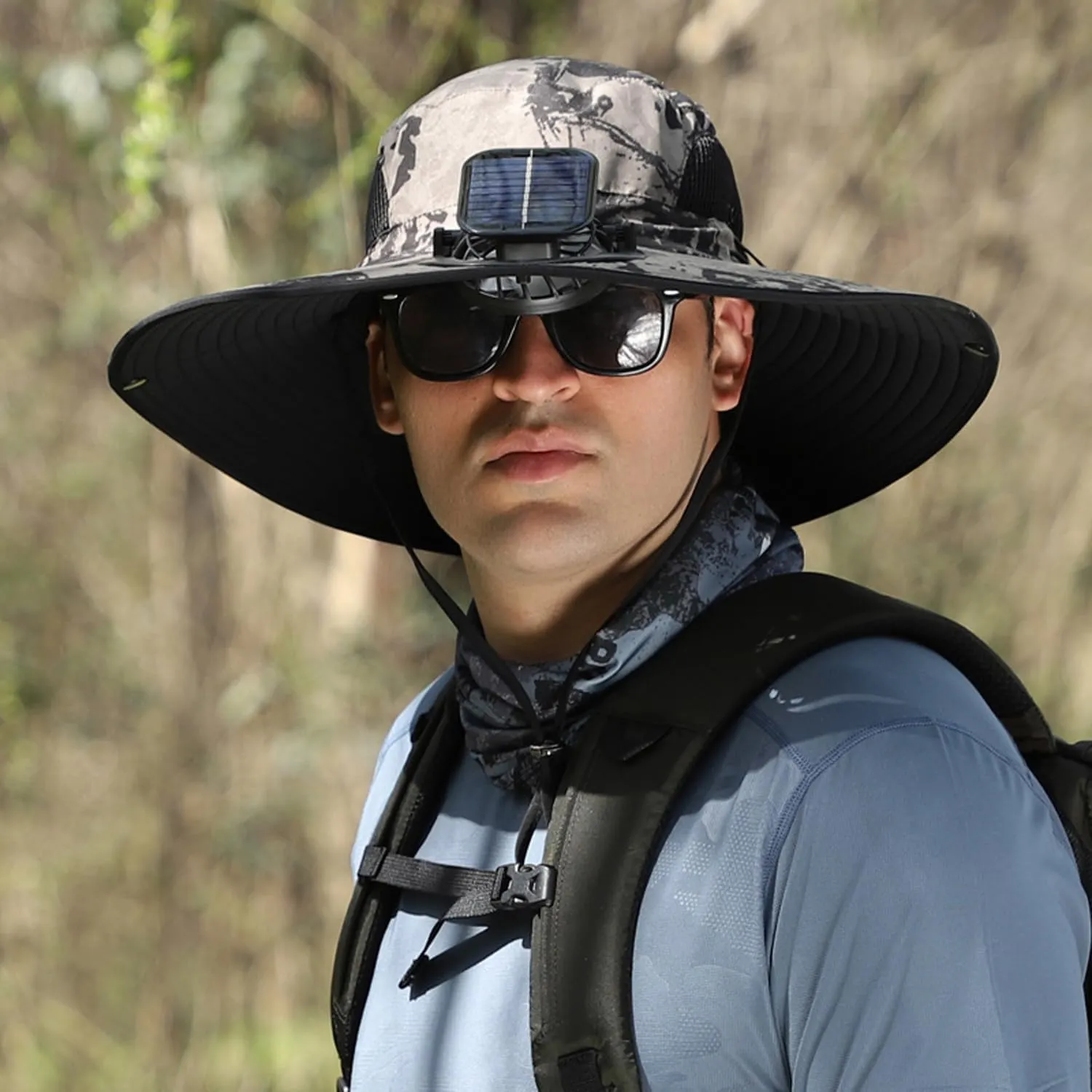 Outdoor Wide Brim Sun Hat with Solar Fan, Solar Powered Fan Hat, Solar Fan Hat, Fishing Hats for Men Sun Protection