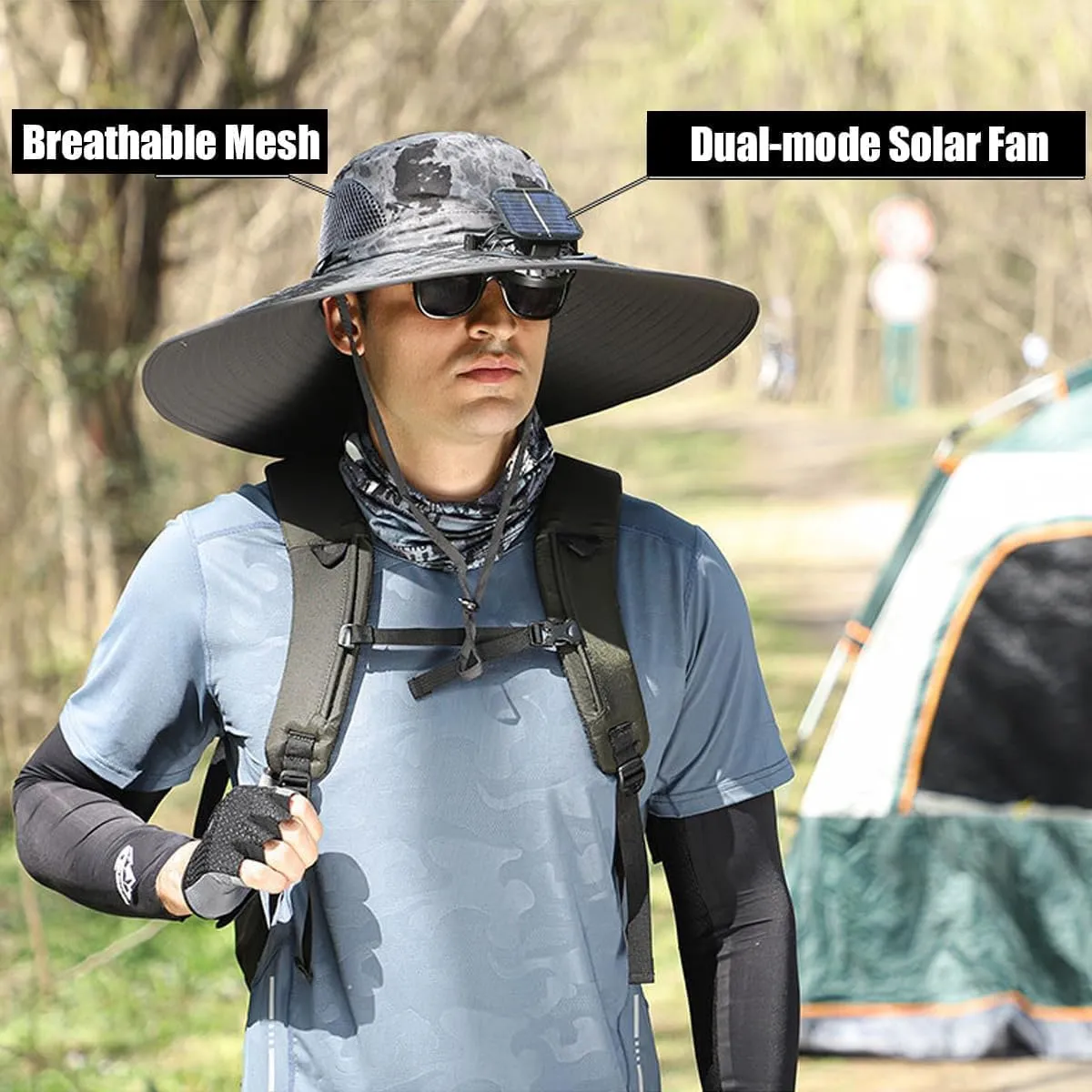Outdoor Wide Brim Sun Hat with Solar Fan, Solar Powered Fan Hat, Solar Fan Hat, Fishing Hats for Men Sun Protection