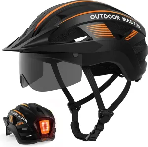 OutdoorMaster Adult Bike Helmet - Bicycle Helmet with Rechargeable Rear LED Light, Detachable Magnetic Goggles, Removable Sun Visor - Suitable for Commuting and Cycling for Men and Women