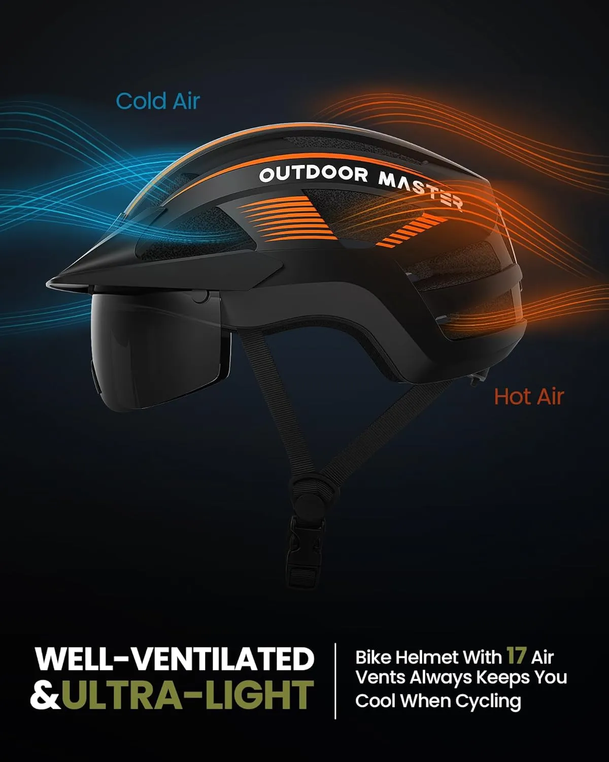 OutdoorMaster Adult Bike Helmet - Bicycle Helmet with Rechargeable Rear LED Light, Detachable Magnetic Goggles, Removable Sun Visor - Suitable for Commuting and Cycling for Men and Women