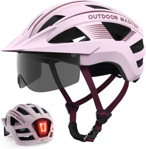 OutdoorMaster Adult Bike Helmet - Bicycle Helmet with Rechargeable Rear LED Light, Detachable Magnetic Goggles, Removable Sun Visor - Suitable for Commuting and Cycling for Men and Women