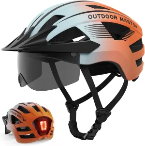 OutdoorMaster Adult Bike Helmet - Bicycle Helmet with Rechargeable Rear LED Light, Detachable Magnetic Goggles, Removable Sun Visor - Suitable for Commuting and Cycling for Men and Women