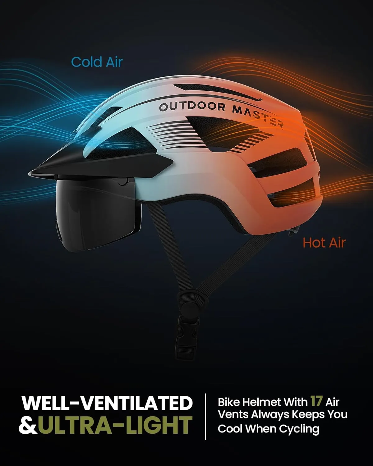 OutdoorMaster Adult Bike Helmet - Bicycle Helmet with Rechargeable Rear LED Light, Detachable Magnetic Goggles, Removable Sun Visor - Suitable for Commuting and Cycling for Men and Women