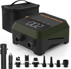 OutdoorMaster The Cachalot 2 Mini Paddle Board Pump, 20PSI High Pressure SUP Air Pump, Intelligent Dual Stage Inflation & Auto-Off, Deflation Function, 12V DC Car Connector for Inflatable SUP Boards