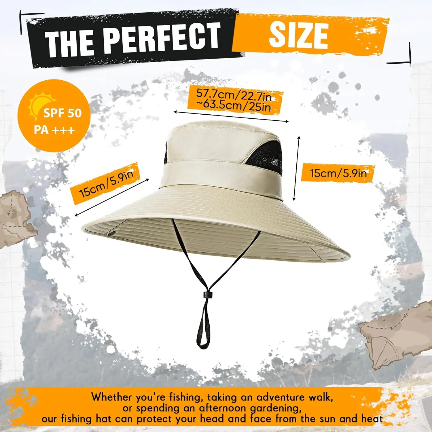 Oversize Sun Hat Men XXL Wide Brim Bucket Hat Big Head Waterproof UPF 50  Summer Sun Cap for Fishing Hiking Safari