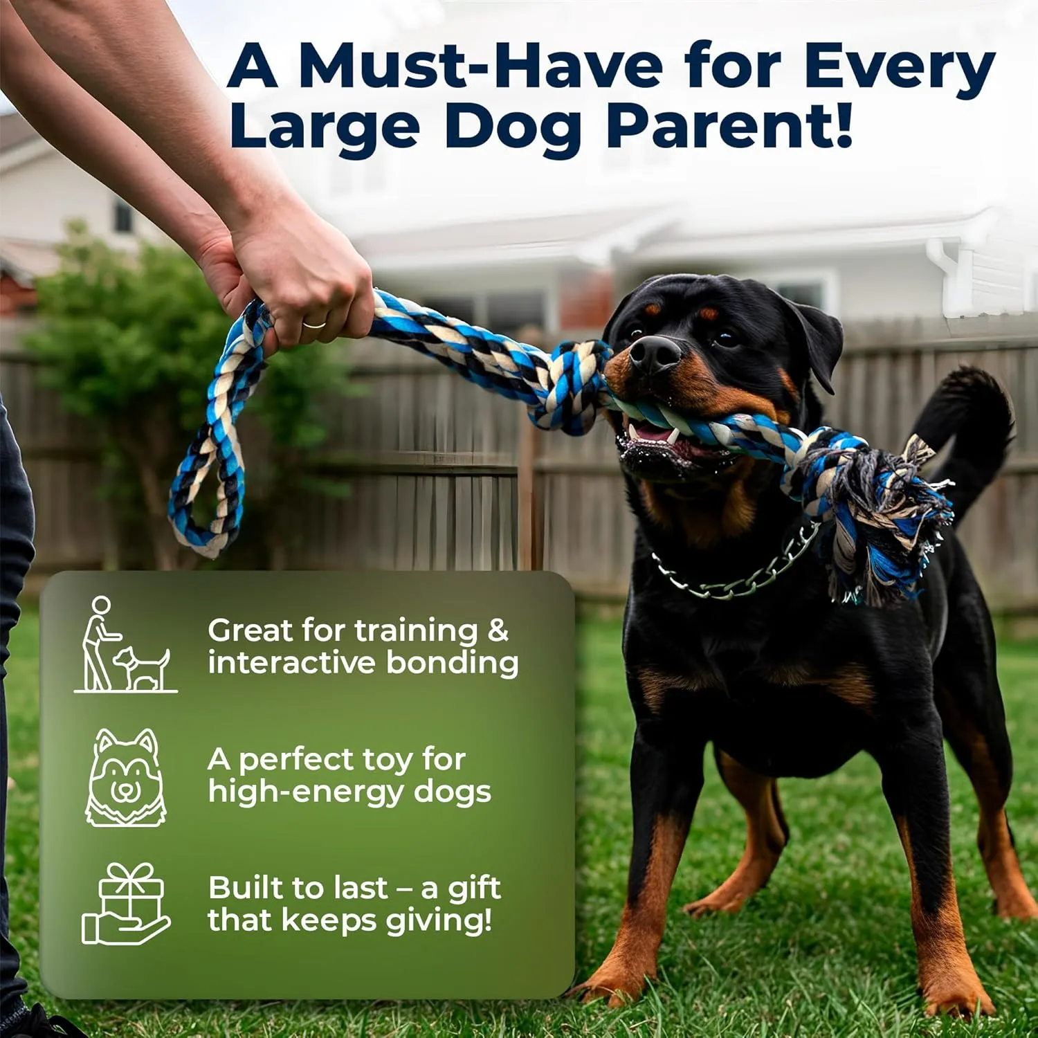 Pacific Pups Products Large Dog Rope Toy for Aggressive Chewers - 23.5" Giant Dog Tug of War Toy for Large Breeds - Durable Big Pull Rope for Teething Puppies and Heavy Duty Chewers