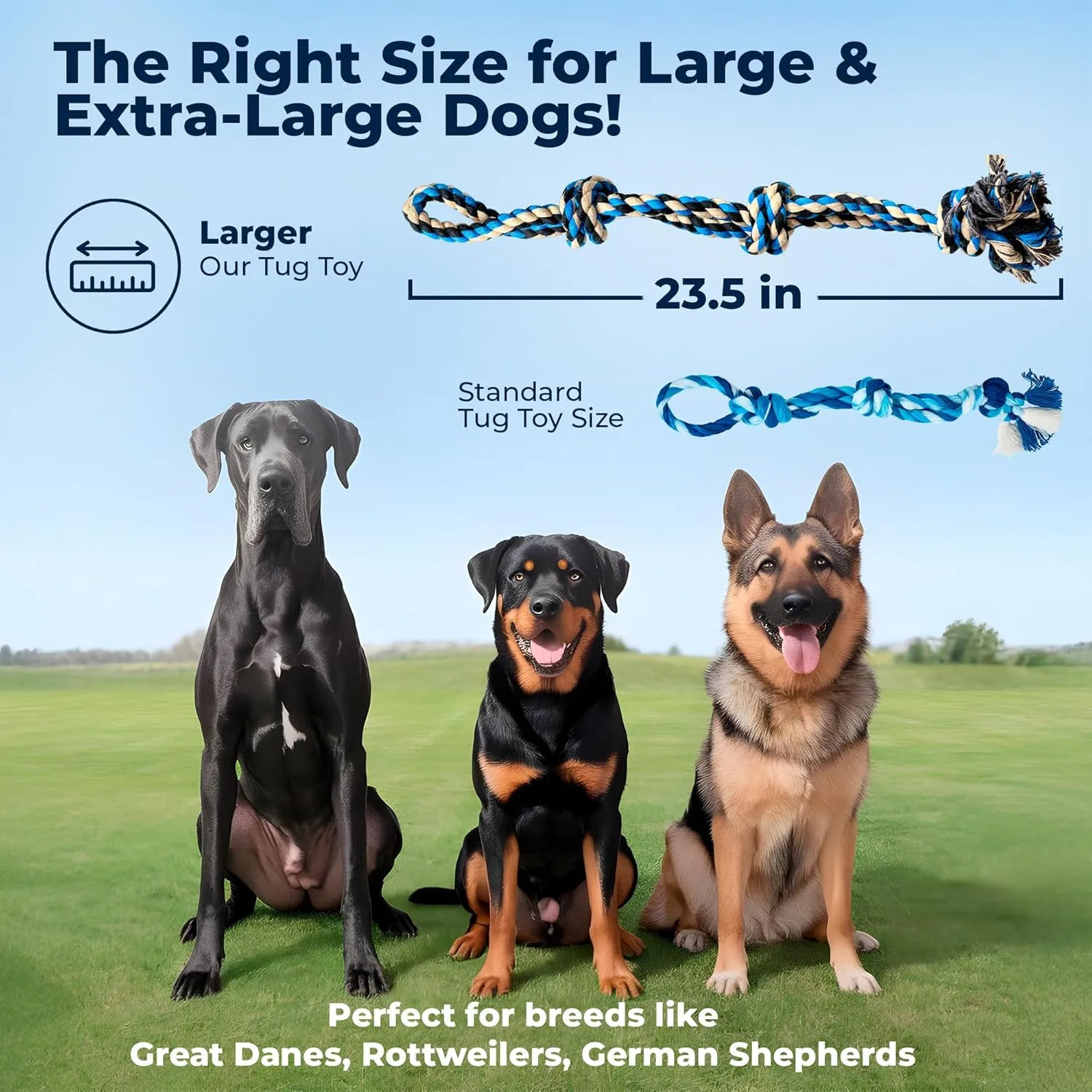 Pacific Pups Products Large Dog Rope Toy for Aggressive Chewers - 23.5" Giant Dog Tug of War Toy for Large Breeds - Durable Big Pull Rope for Teething Puppies and Heavy Duty Chewers