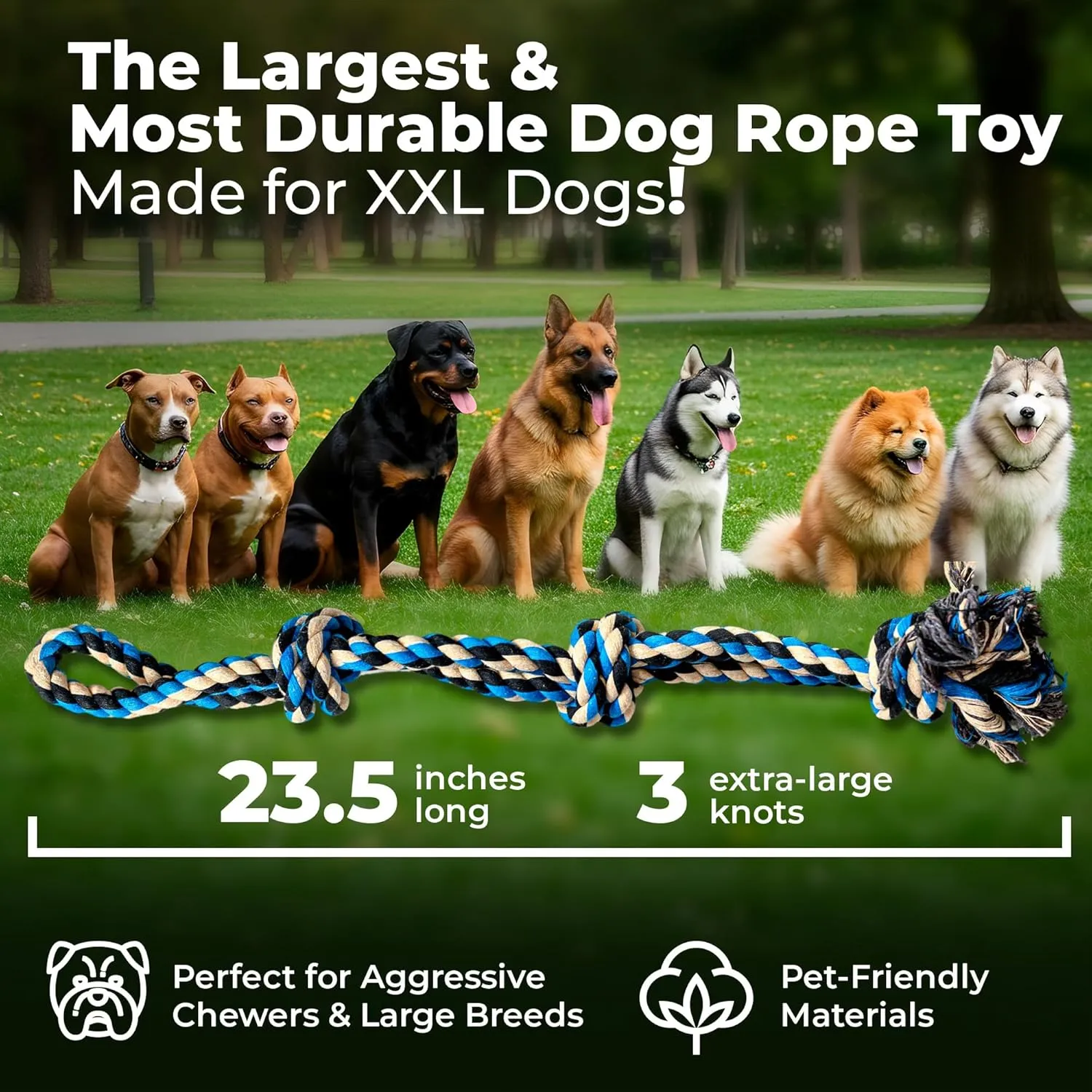 Pacific Pups Products Large Dog Rope Toy for Aggressive Chewers - 23.5" Giant Dog Tug of War Toy for Large Breeds - Durable Big Pull Rope for Teething Puppies and Heavy Duty Chewers
