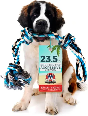 Pacific Pups Products Large Dog Rope Toy for Aggressive Chewers - 23.5" Giant Dog Tug of War Toy for Large Breeds - Durable Big Pull Rope for Teething Puppies and Heavy Duty Chewers