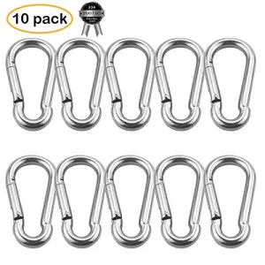 Pack of 10 M8 x 80mm Silver 304 Stainless Steel Spring Snap Link Grade Heavy Duty Spring Snap Hook Carabiner