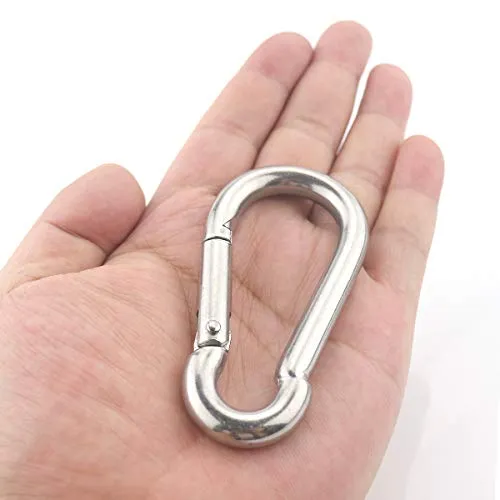 Pack of 10 M8 x 80mm Silver 304 Stainless Steel Spring Snap Link Grade Heavy Duty Spring Snap Hook Carabiner