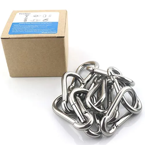 Pack of 10 M8 x 80mm Silver 304 Stainless Steel Spring Snap Link Grade Heavy Duty Spring Snap Hook Carabiner