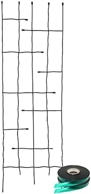 Panacea Forged Twig & Leaf Trellis with Stretch Tie Wrap Kit – Decorative Metal Trellis for Climbing Plants – Includes 2 Rolls of Green Stretch Tape – Traditional Black Color, Perfect for Gardens