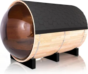 Panoramic Outdoor Barrel Sauna Kit,Canadian Cedar 6-8 Person Wooden Steam Saunas Room with Porch,9KW Electric Stove (Canadian Hemlock)