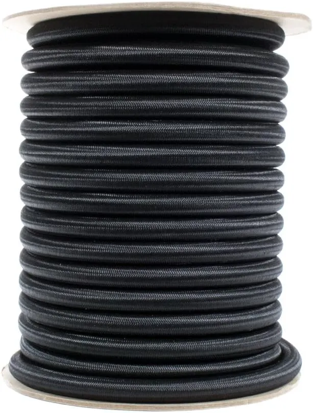 Paracord Planet – 1/2”, 1/4", 1/8”, 3/8”, 5/8”, 1/16”, 3/16”, 5/16”, 1/32” and 2.5mm – Black Shock Cord – Elastic Bungee Nylon Crafting Stretch – Made in USA