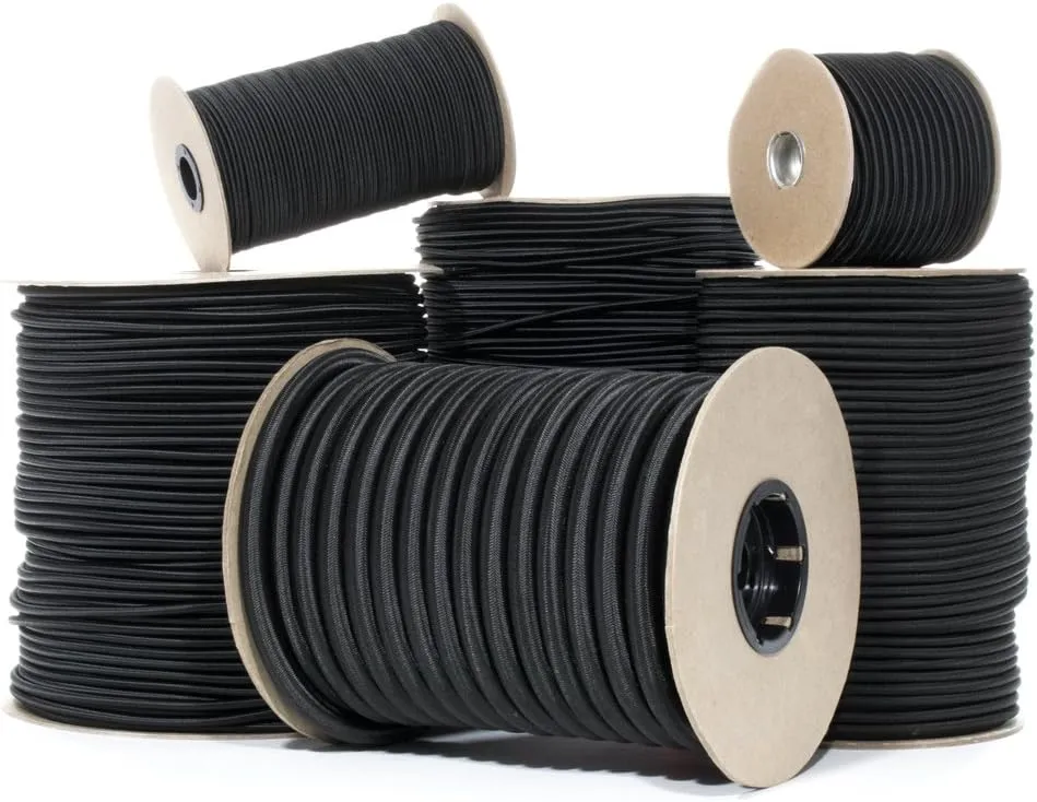 Paracord Planet – 1/2”, 1/4", 1/8”, 3/8”, 5/8”, 1/16”, 3/16”, 5/16”, 1/32” and 2.5mm – Black Shock Cord – Elastic Bungee Nylon Crafting Stretch – Made in USA