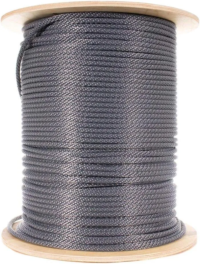 Paracord Planet Braided Nylon Rope with Galvanized Wire Core – High Tensile Strength – Halyard Line – Use for Flagpoles, Sailboats, Winches, Pulleys (Silver - 5/16 Inch, 50 Feet)