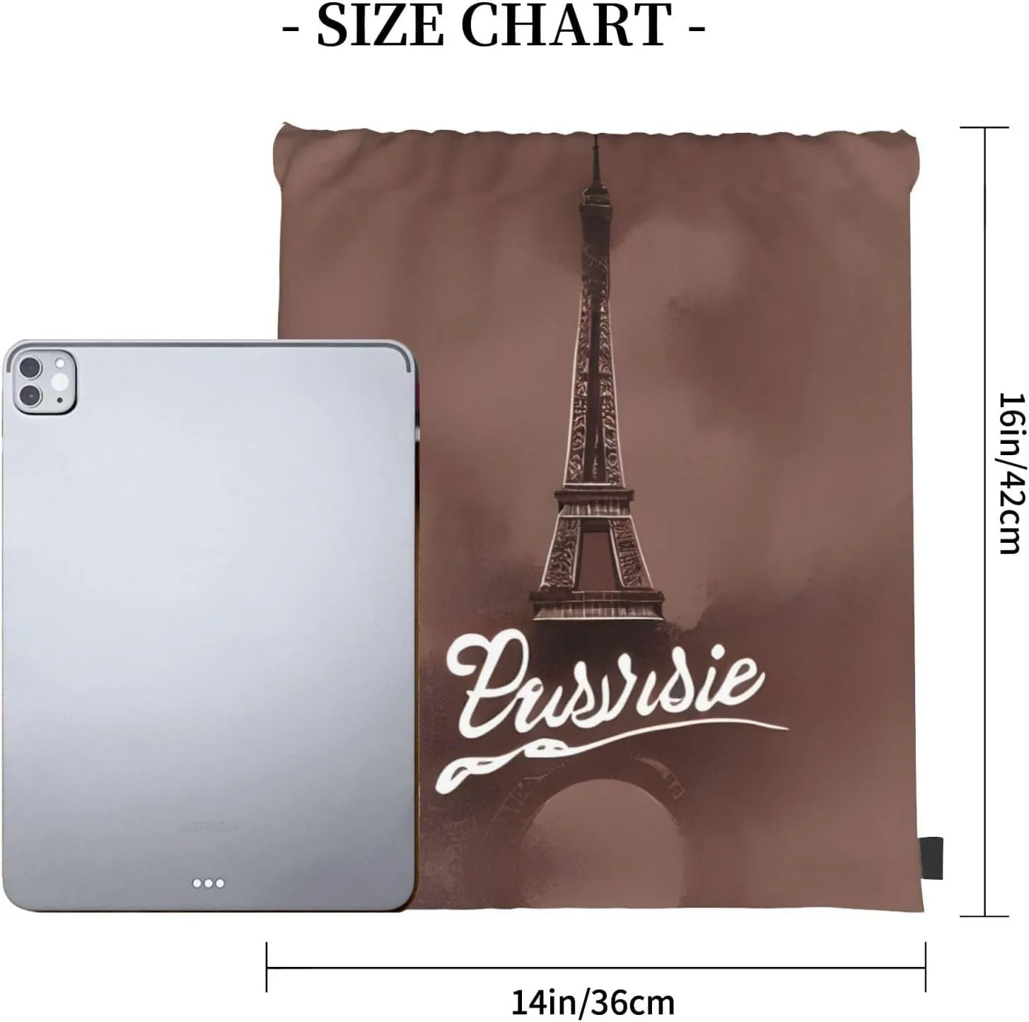 Parisian Coffee Eiffel Tower Drawstring Cinch Backpack String Bag For Outdoor Sports Hiking Camping Adventure