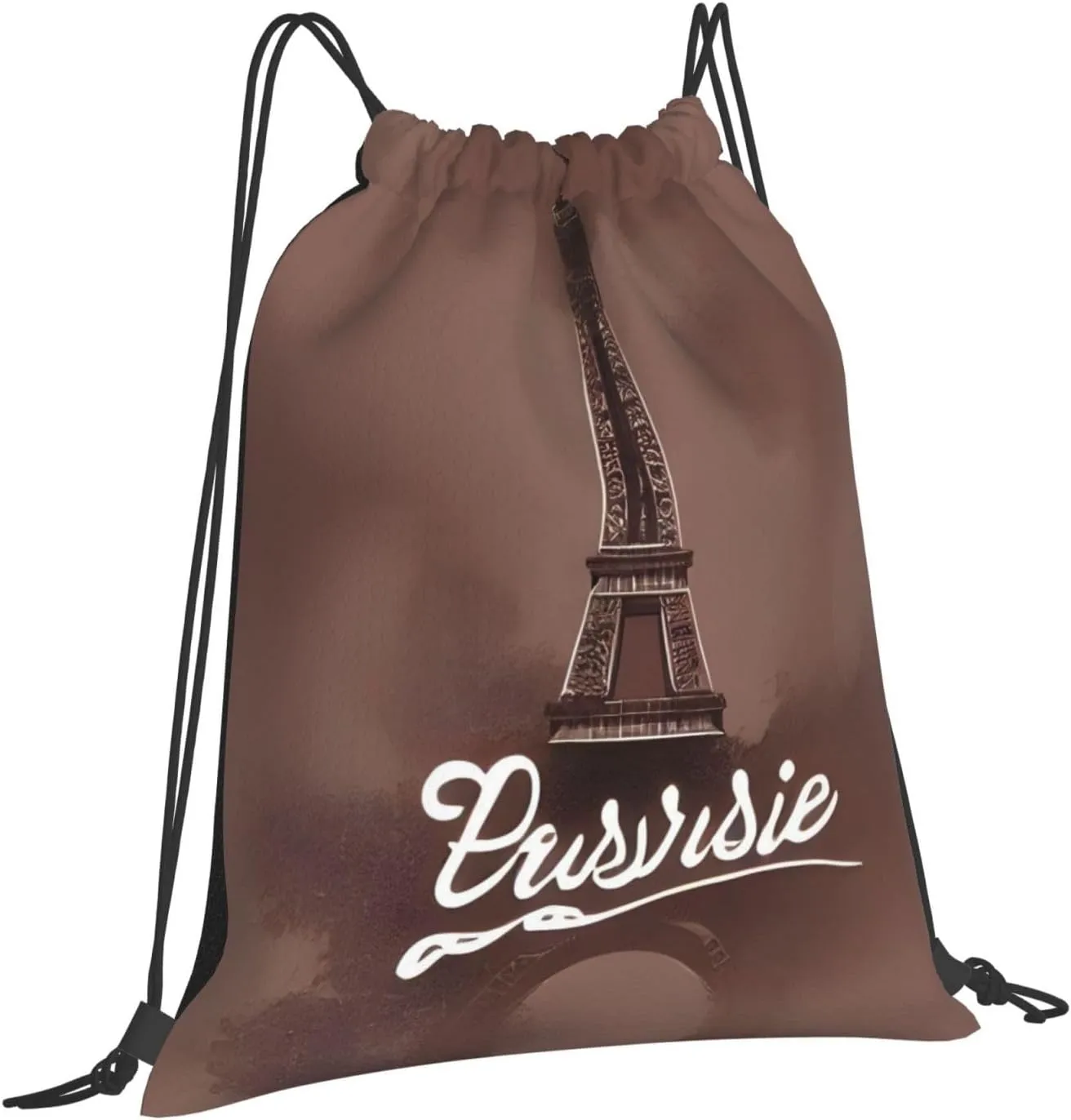 Parisian Coffee Eiffel Tower Drawstring Cinch Backpack String Bag For Outdoor Sports Hiking Camping Adventure