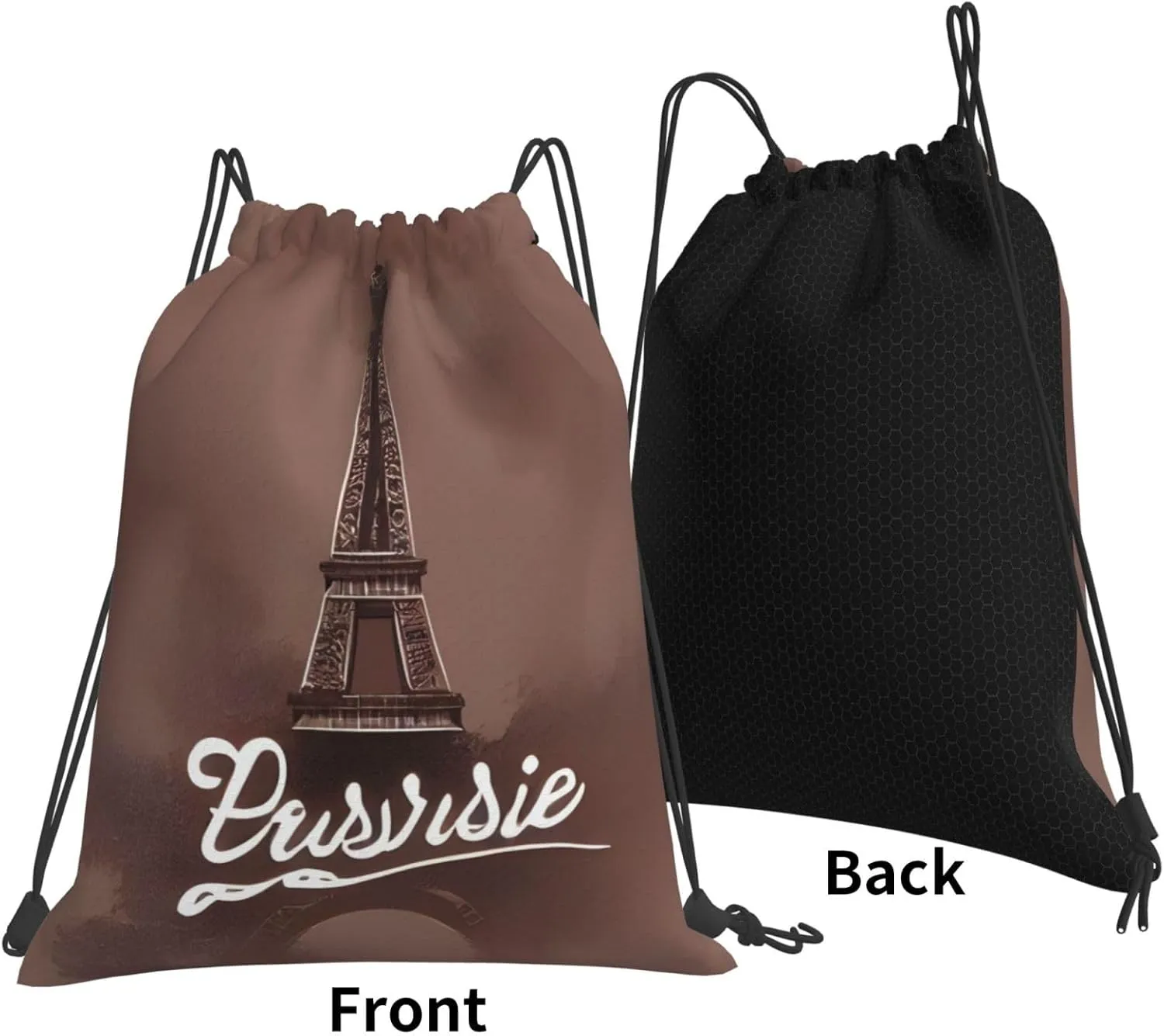Parisian Coffee Eiffel Tower Drawstring Cinch Backpack String Bag For Outdoor Sports Hiking Camping Adventure