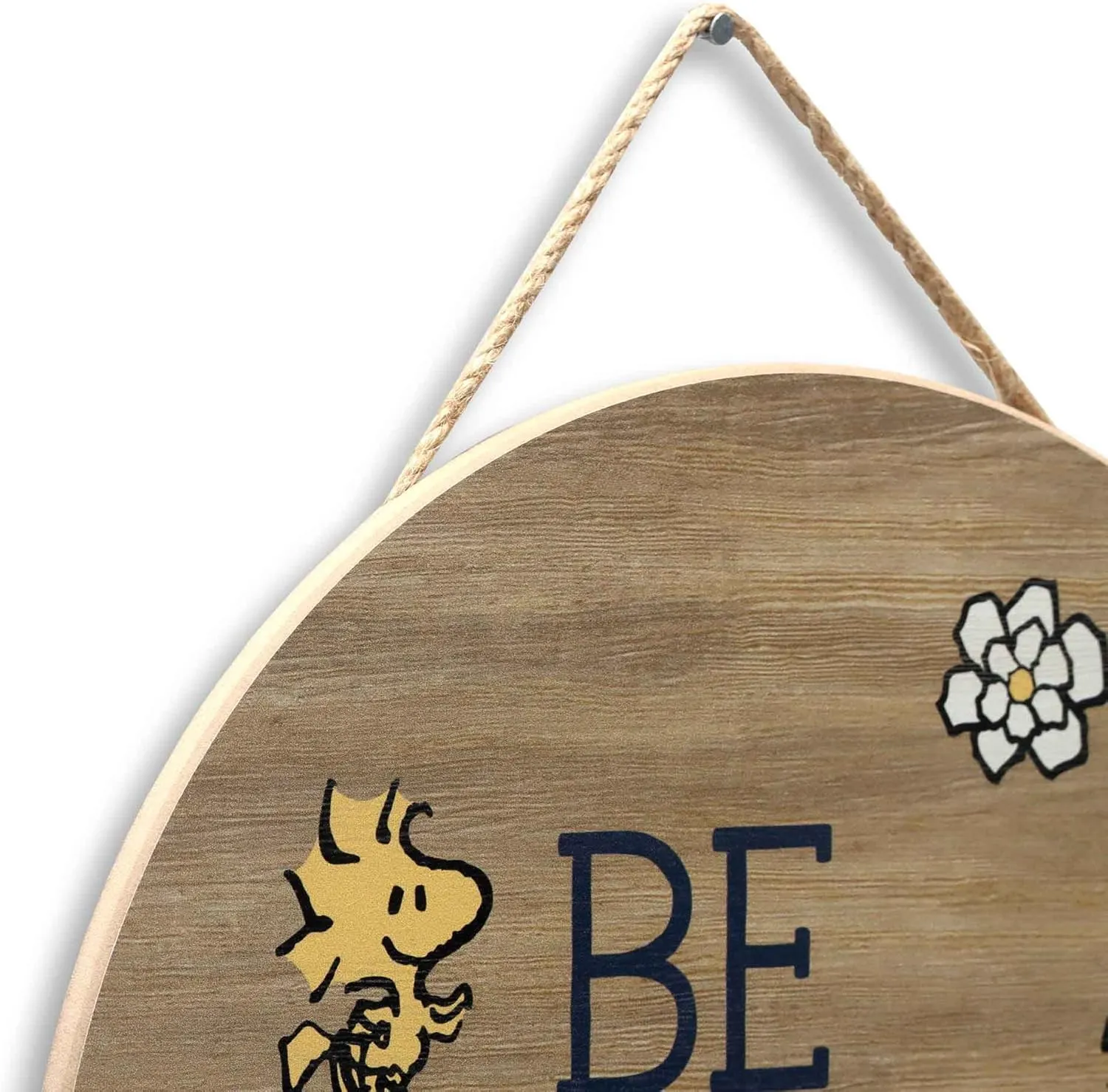 Peanuts Snoopy Be Happy Round Hanging Wood Wall Decor - Fun Snoopy Sign for Home Decorating - Great Gift Idea