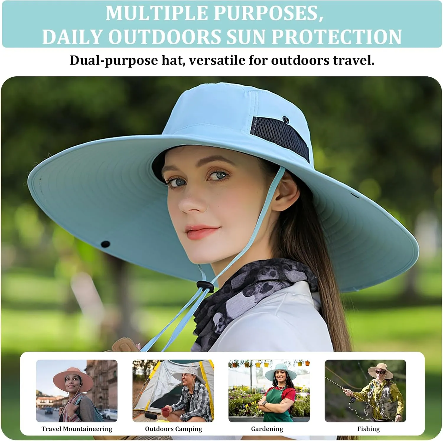 Peicees Women Wide Brim Sun Hat UPF50  Waterproof Bucket Hat for Fishing Hiking Camping